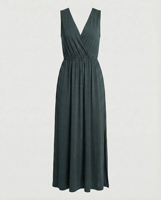 Damen Maxikleid Wickeloptik mit Beinschlitz