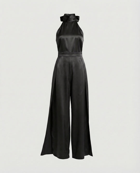 Damen Jumpsuit Satin Halterkragen