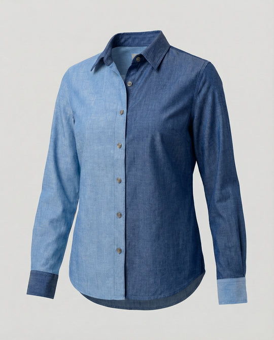 Zweifarbige Hemdbluse Jeansoptik Damen