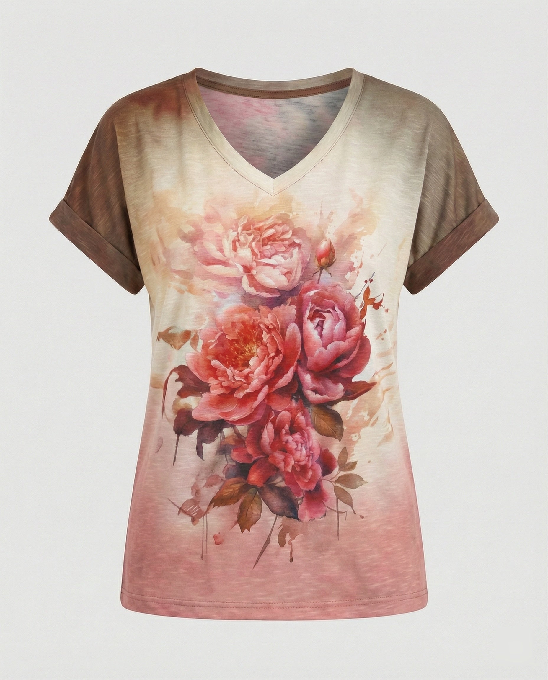 Blusen Tunika V-Ausschnitt Damen Floral