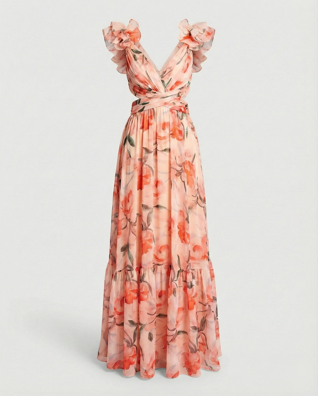 Damen Maxikleid Chiffon V-Ausschnitt
