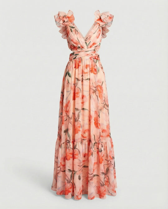 Damen Maxikleid Chiffon V-Ausschnitt