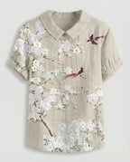 Damen Bluse Leinen Peter Pan Kragen