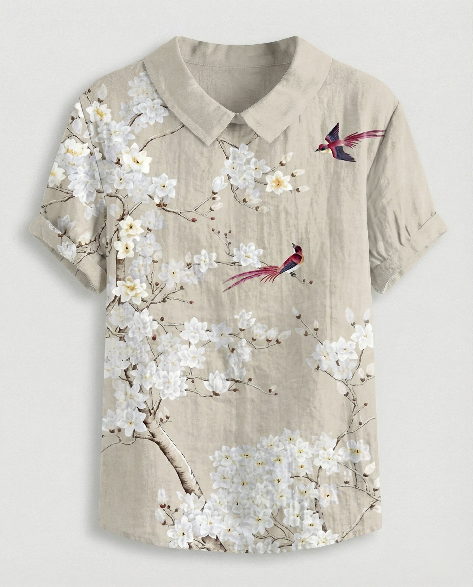 Damen Bluse Leinen Peter Pan Kragen