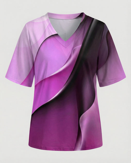 Damen V-Ausschnitt Bluse mit kreativem Wellenmuster R&B