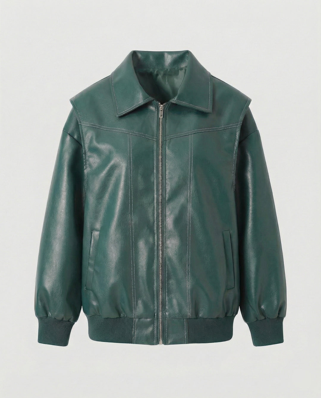 Damen elegante Kunstlederjacke mit hohem Kragen