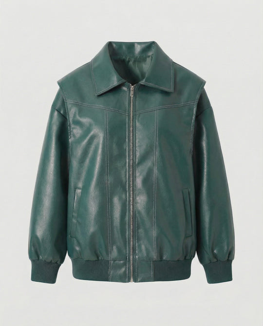 Damen elegante Kunstlederjacke mit hohem Kragen