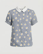 Damen Bluse Leinen Peter Pan Kragen