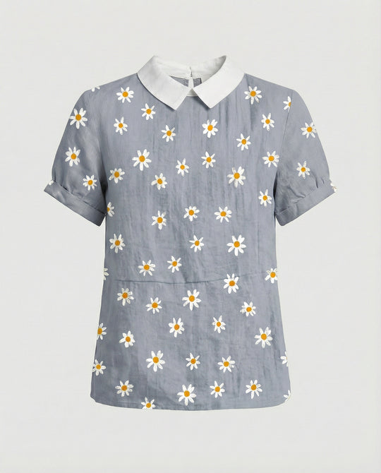 Damen Bluse Leinen Peter Pan Kragen