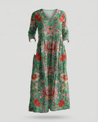 Damen Boho Maxikleid Sommer Leinenoptik