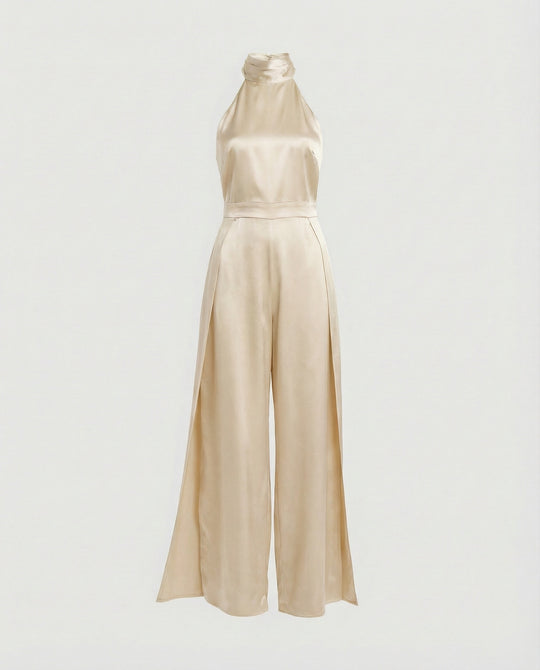 Damen Jumpsuit Satin Halterkragen