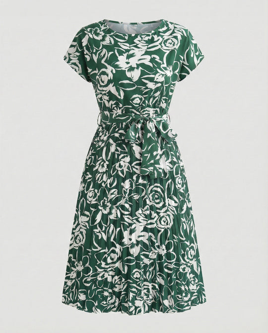 Damen Kleid mit floralem Muster und Bindegürtel
