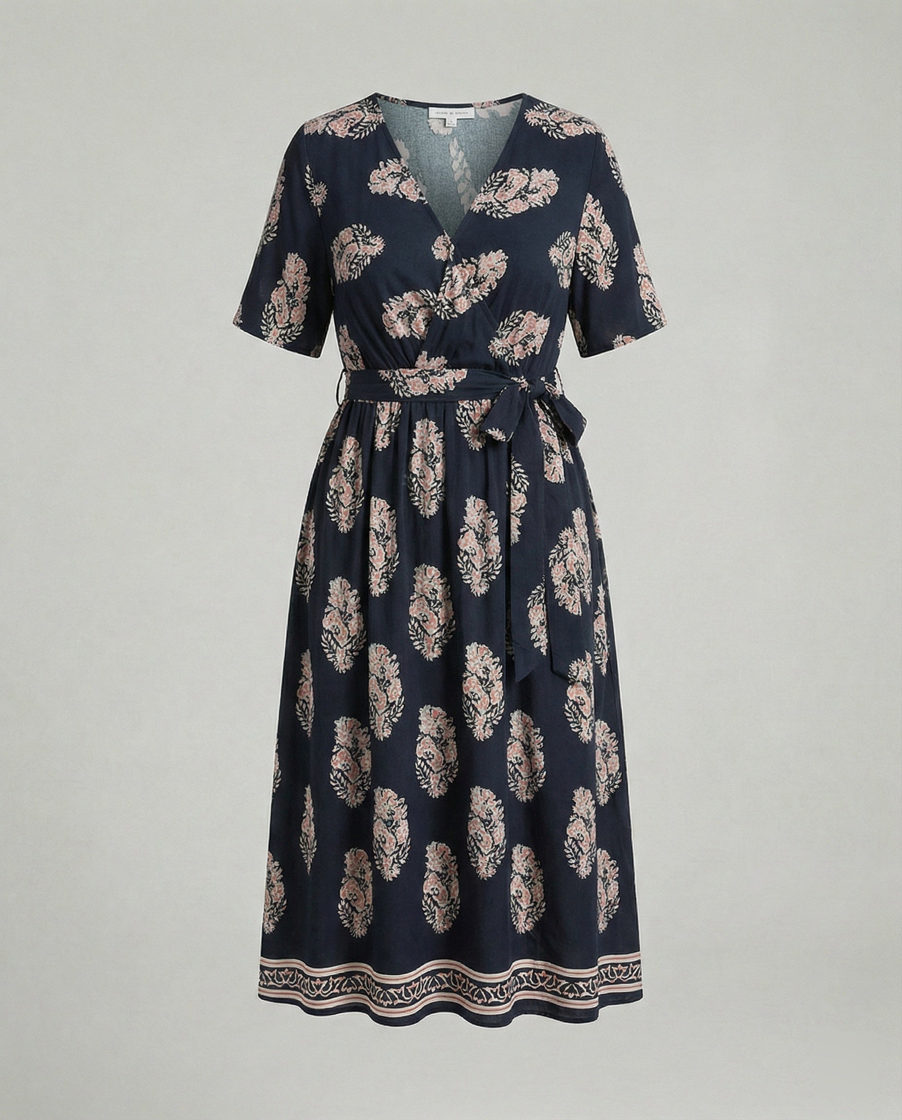 Damen Midikleid Wickelkleid A-Linie mit Gürtel