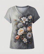 Blusen Tunika V-Ausschnitt Damen Floral