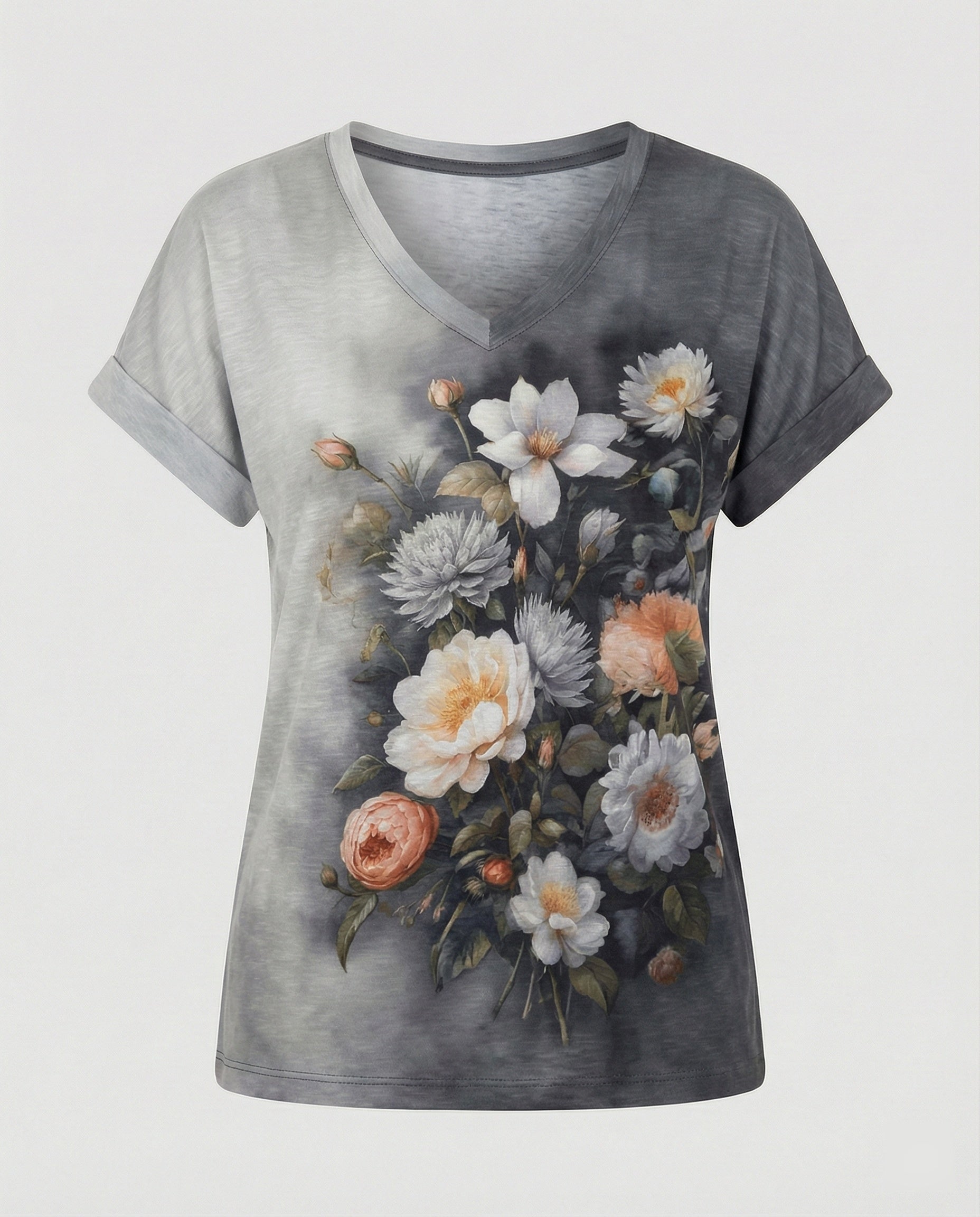 Blusen Tunika V-Ausschnitt Damen Floral