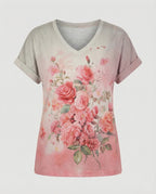 Blusen Tunika V-Ausschnitt Damen Floral