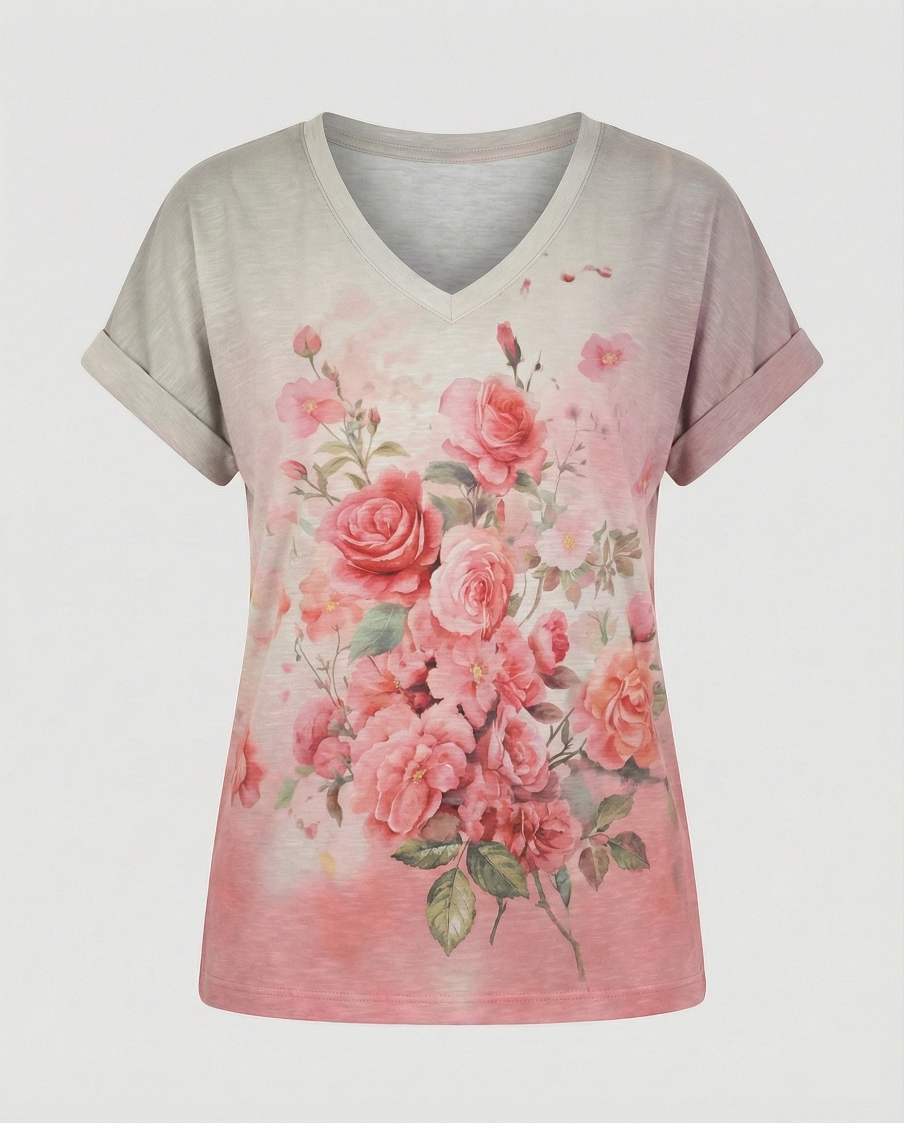 Blusen Tunika V-Ausschnitt Damen Floral