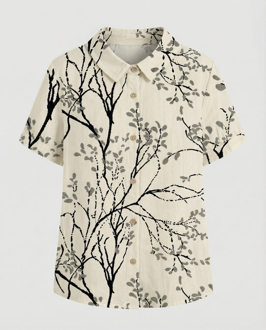 Damen Bluse Leinen Peter Pan Kragen