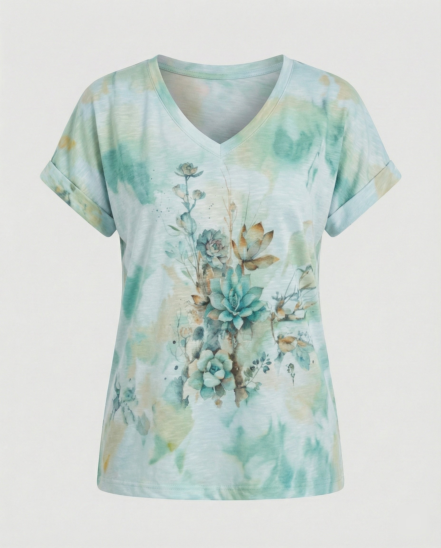 Blusen Tunika V-Ausschnitt Damen Floral