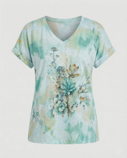 Blusen Tunika V-Ausschnitt Damen Floral