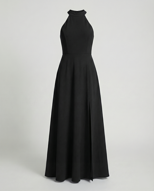 Damen Elegantes Maxikleid mit Seitenschlitzen und hochgeschlossenem Ausschnitt R&B