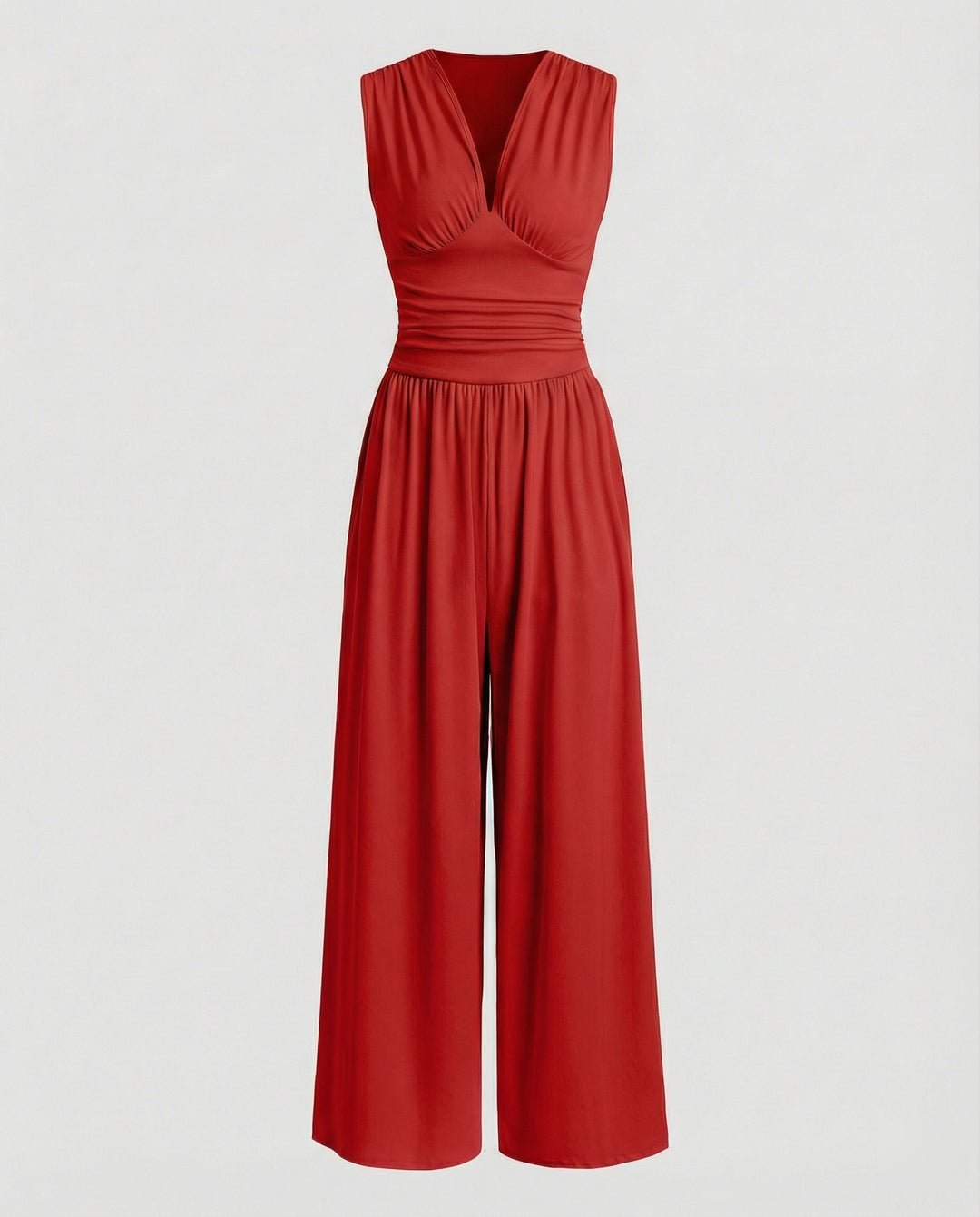 Damen Jumpsuit mit schickem V-Ausschnitt und weitem Bein R&B