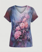 Blusen Tunika V-Ausschnitt Damen Floral