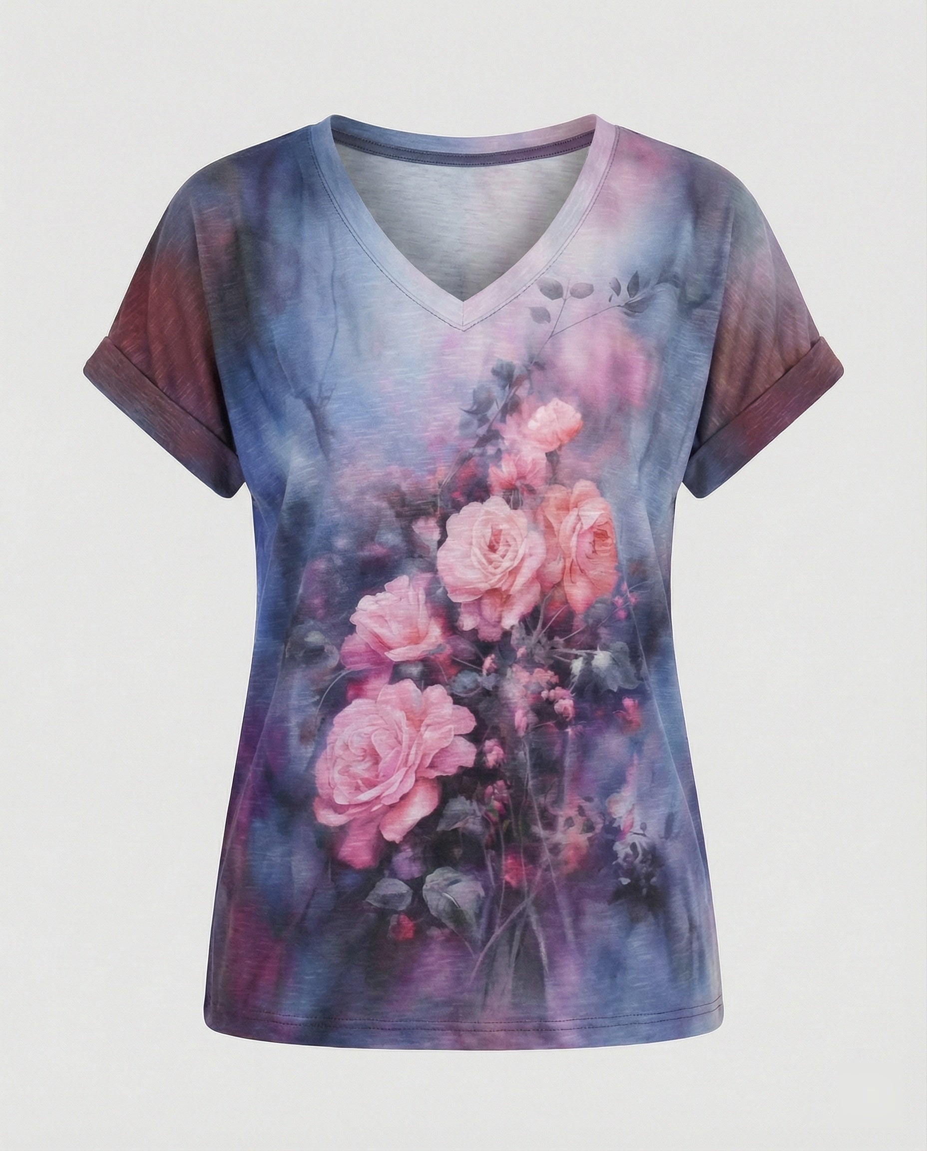 Blusen Tunika V-Ausschnitt Damen Floral