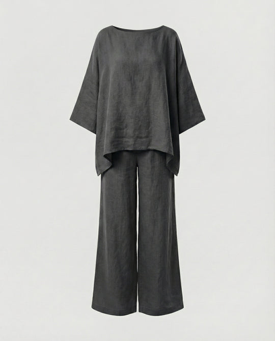 Leinen Zweiteiler Set Damen mit Palazzo-Hose