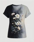 Blusen Tunika V-Ausschnitt Damen Floral