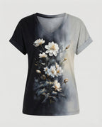 Blusen Tunika V-Ausschnitt Damen Floral