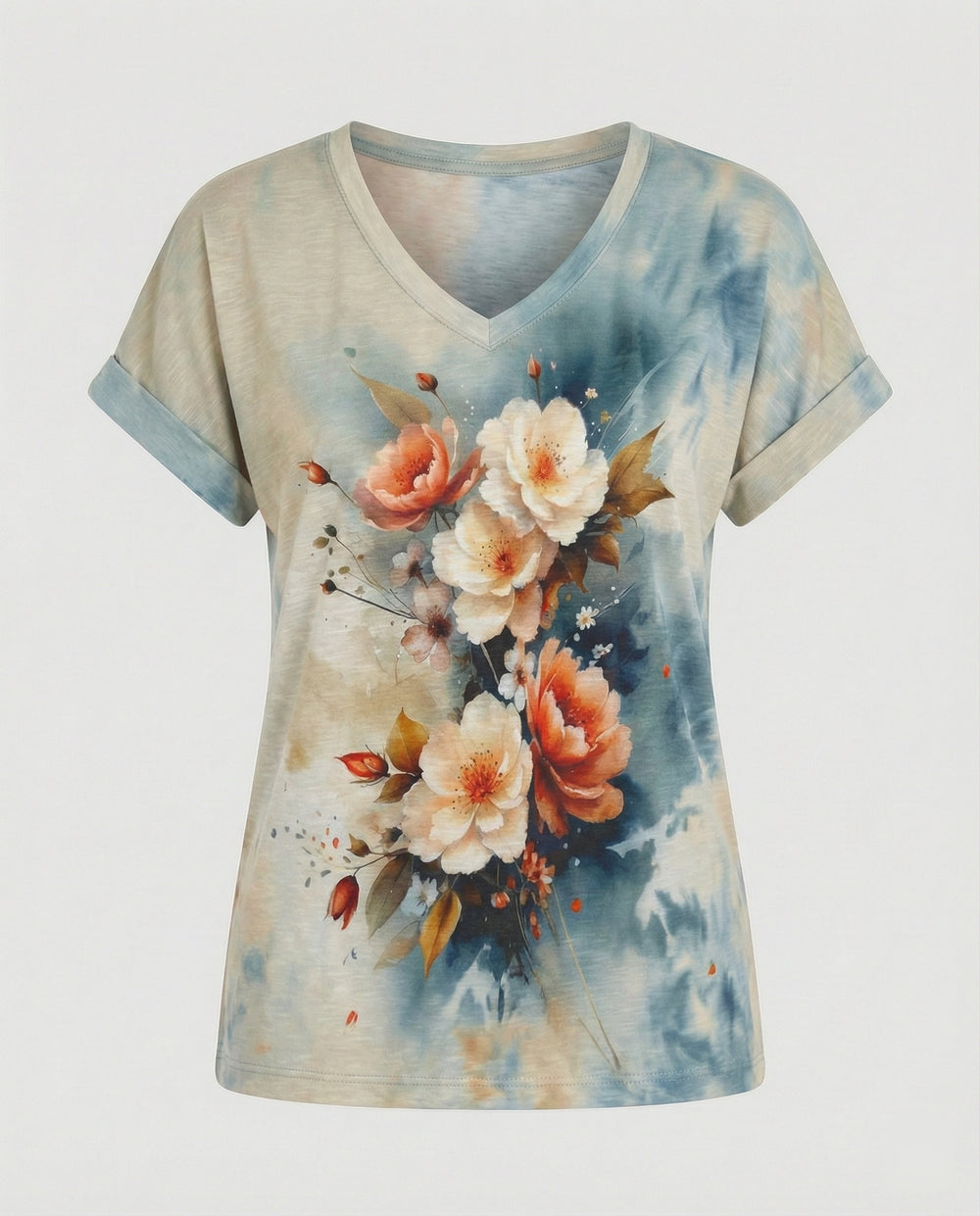 Blusen Tunika V-Ausschnitt Damen Floral