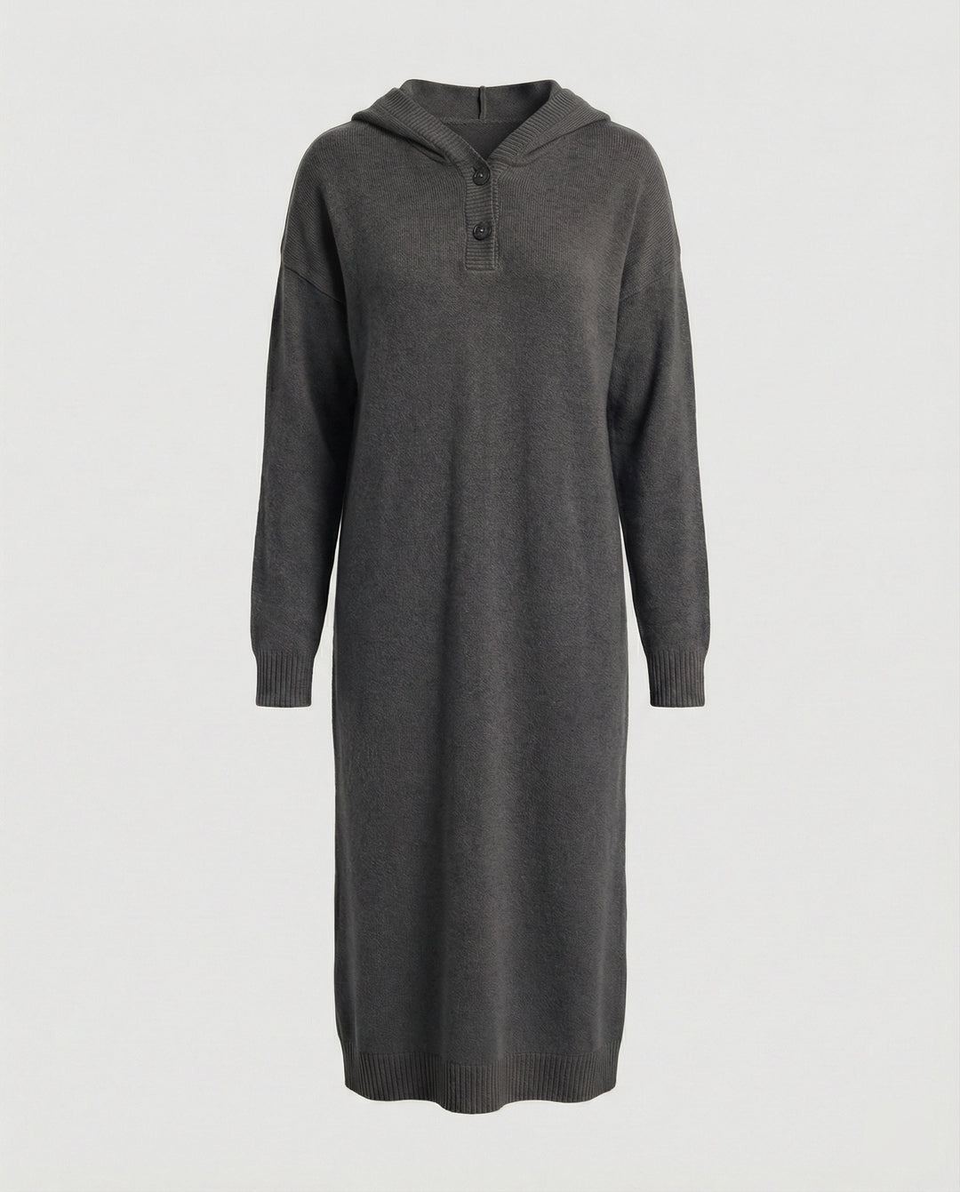 Damen Hoodie-Kleid aus weichem Strickmaterial mit Knopfleiste und Kapuze R&B