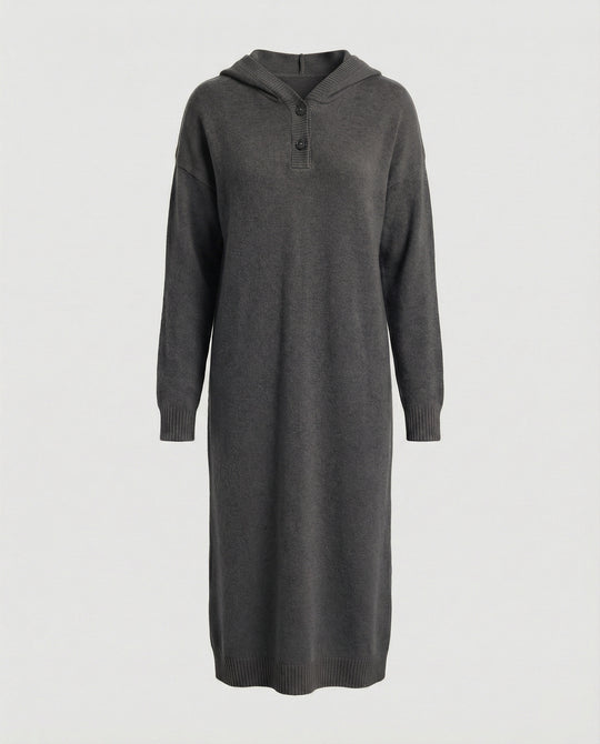 Damen Hoodie-Kleid aus weichem Strickmaterial mit Knopfleiste und Kapuze R&B