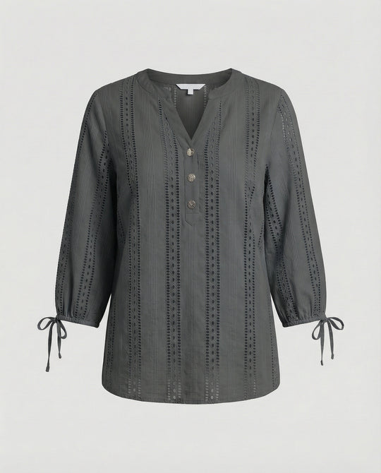 Damen Modisches Blusenshirt mit Spitzendetails und Knopfleiste R&B