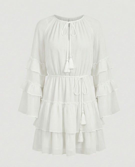 Freizeitkleid Damen Chiffon Volantkleid
