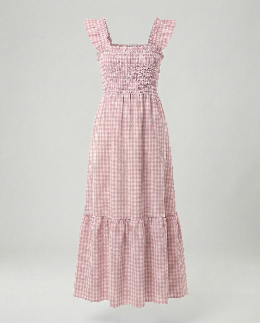Damen Vichy Maxikleid mit Smokoberteil