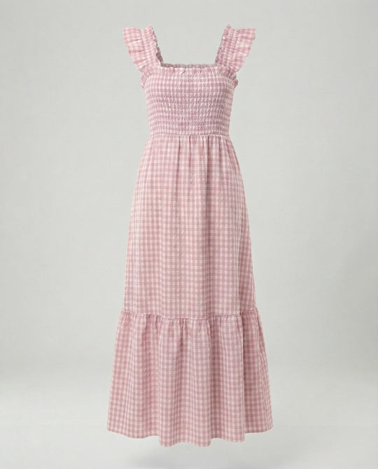 Damen Vichy Maxikleid mit Smokoberteil