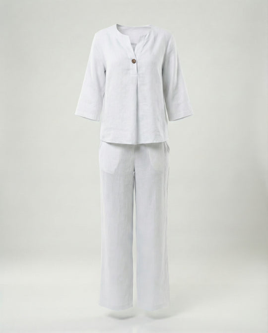 Damen leichte Leinenbluse mit Knopfdetails