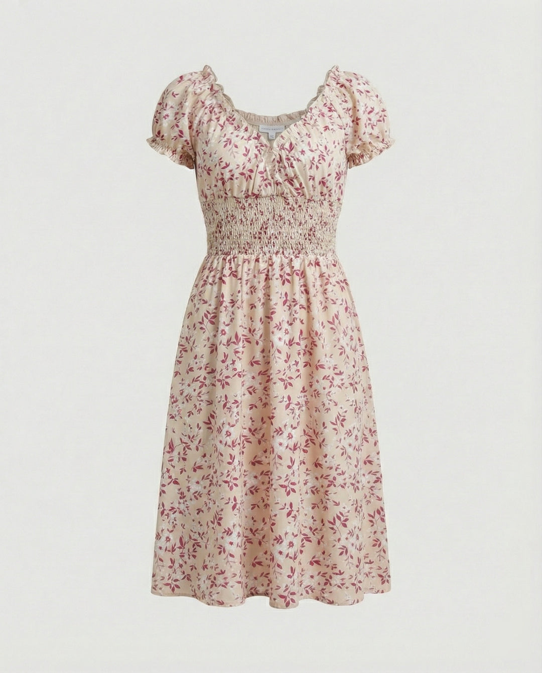 Damen Midikleid gesmokt mit Puffärmeln