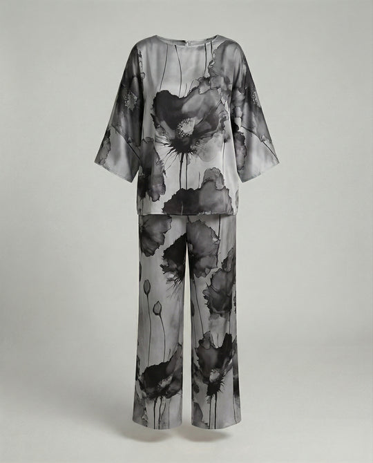 Damen Zweiteiler Set Satin Kimono
