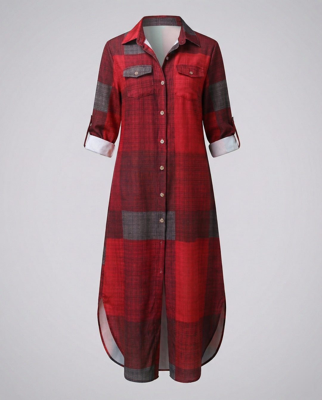 Freizeitkleid Damen Hemdblusenkleid Schlitz