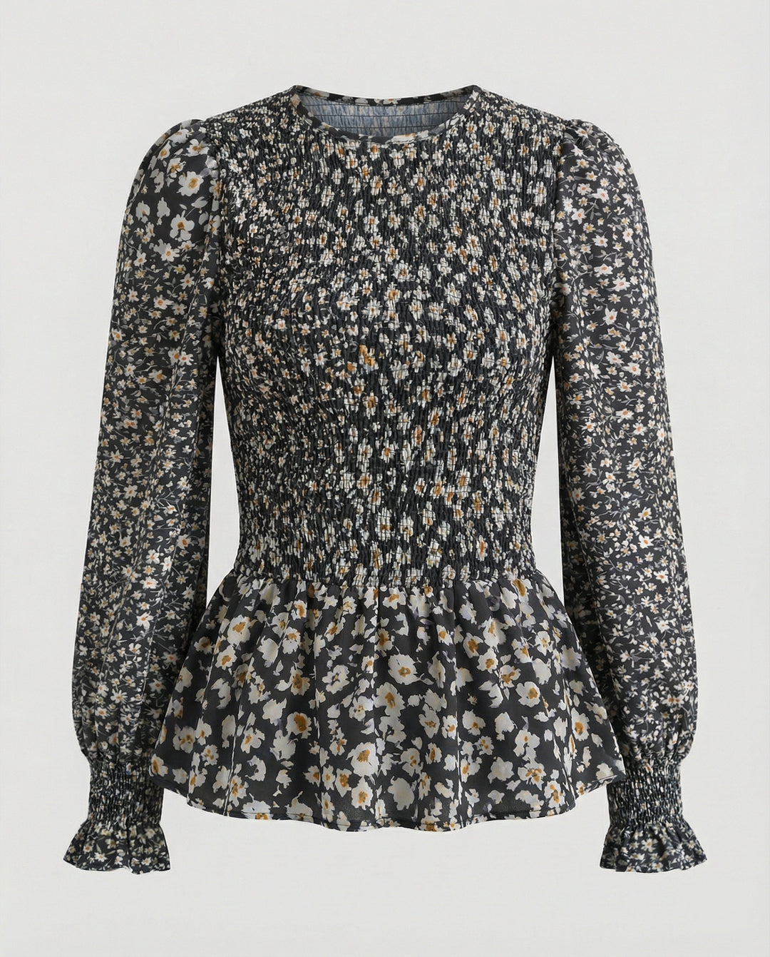 Bluse Damen Peplum Gesmokt
