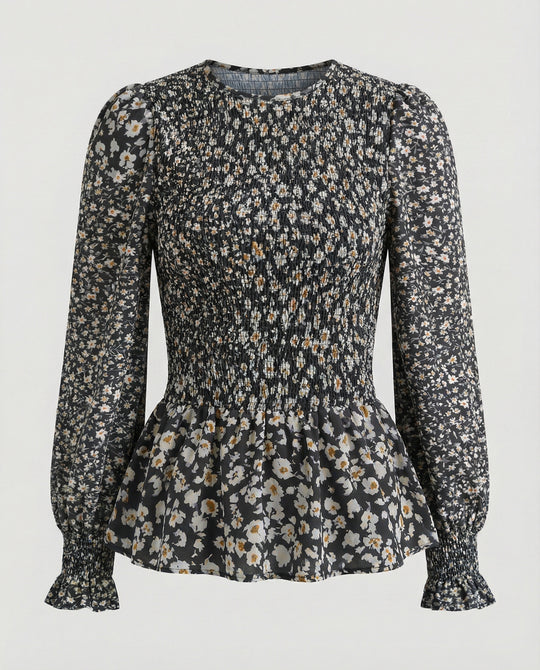 Bluse Damen Peplum Gesmokt