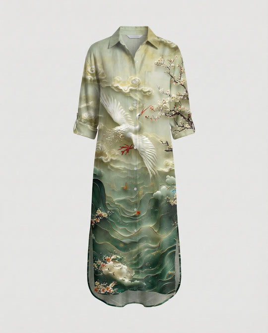 Damen Kaftan Kleid lang Seidenoptik