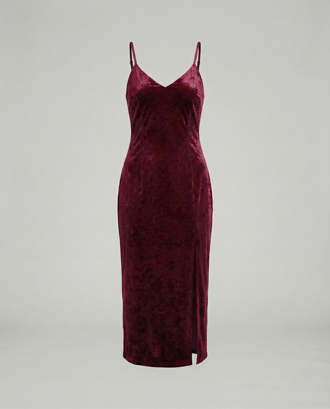 Damen Samt-Midi-Kleid mit tiefem V-Ausschnitt und seitlichem Schlitz R&B