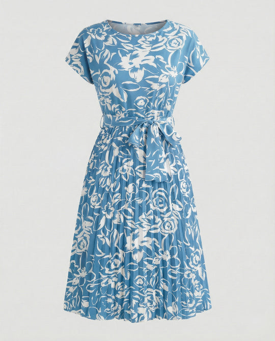 Damen Kleid mit floralem Muster und Bindegürtel