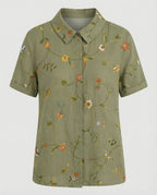 Damen Bluse Leinen Peter Pan Kragen