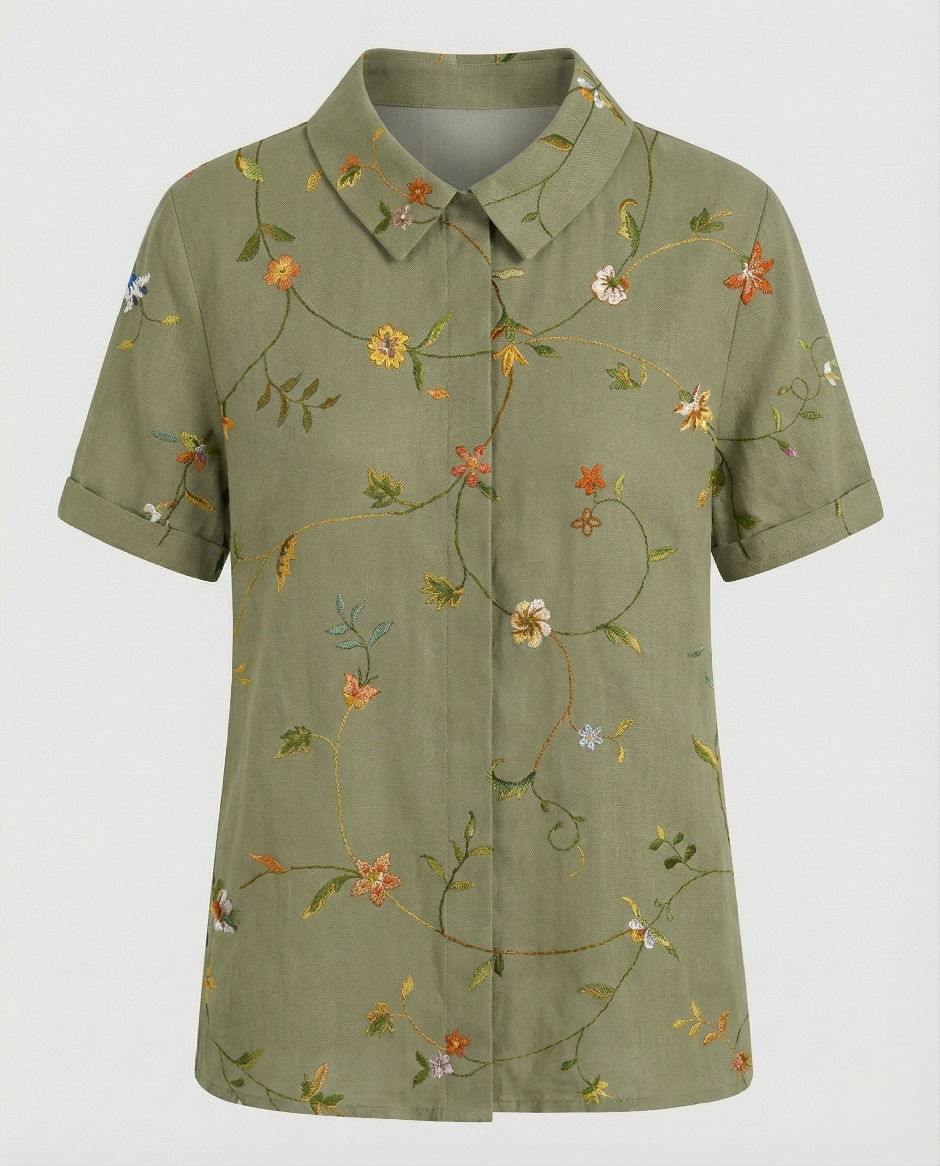 Damen Bluse Leinen Peter Pan Kragen