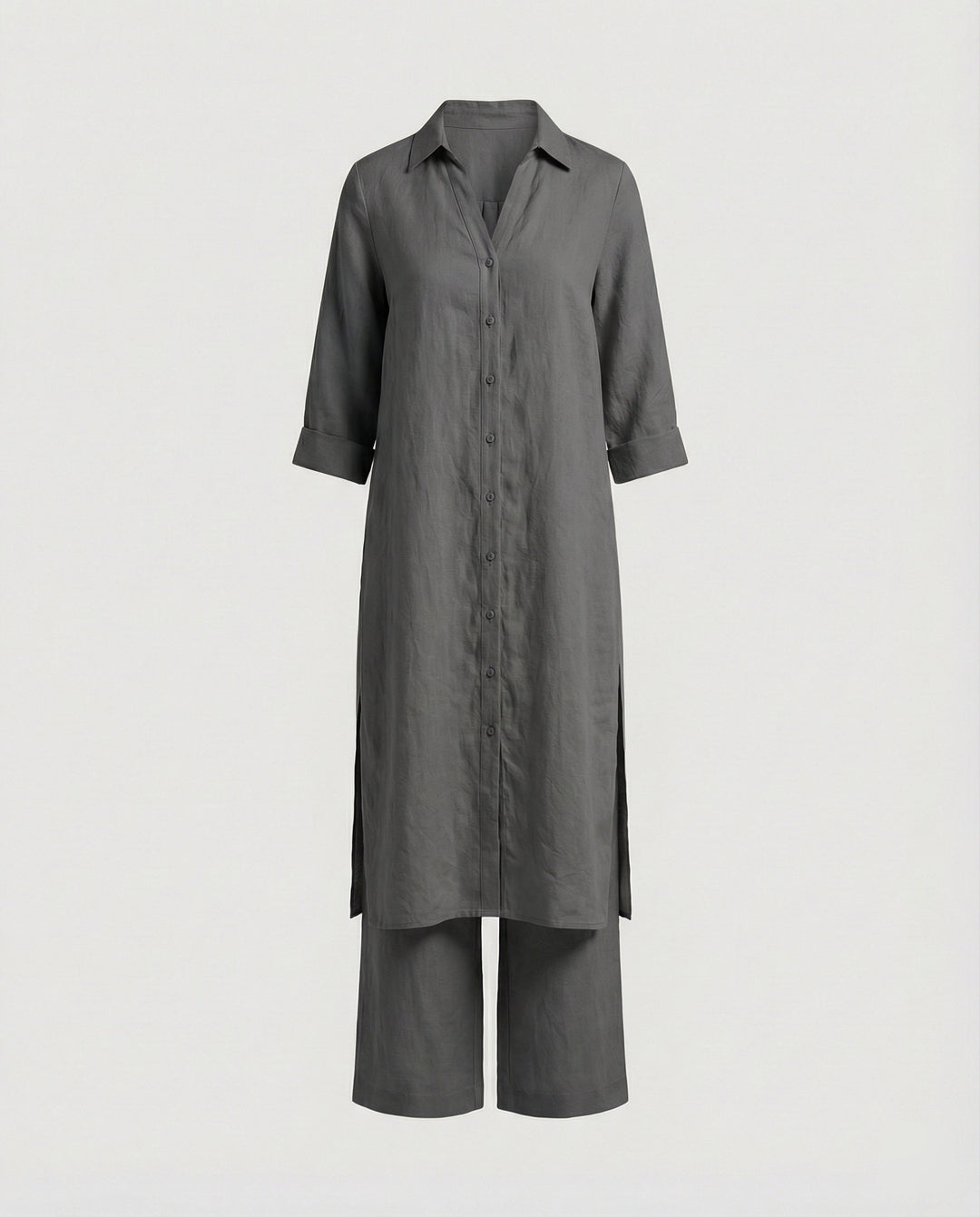 Leinen Maxikleid Mit Knopfleiste Damen
